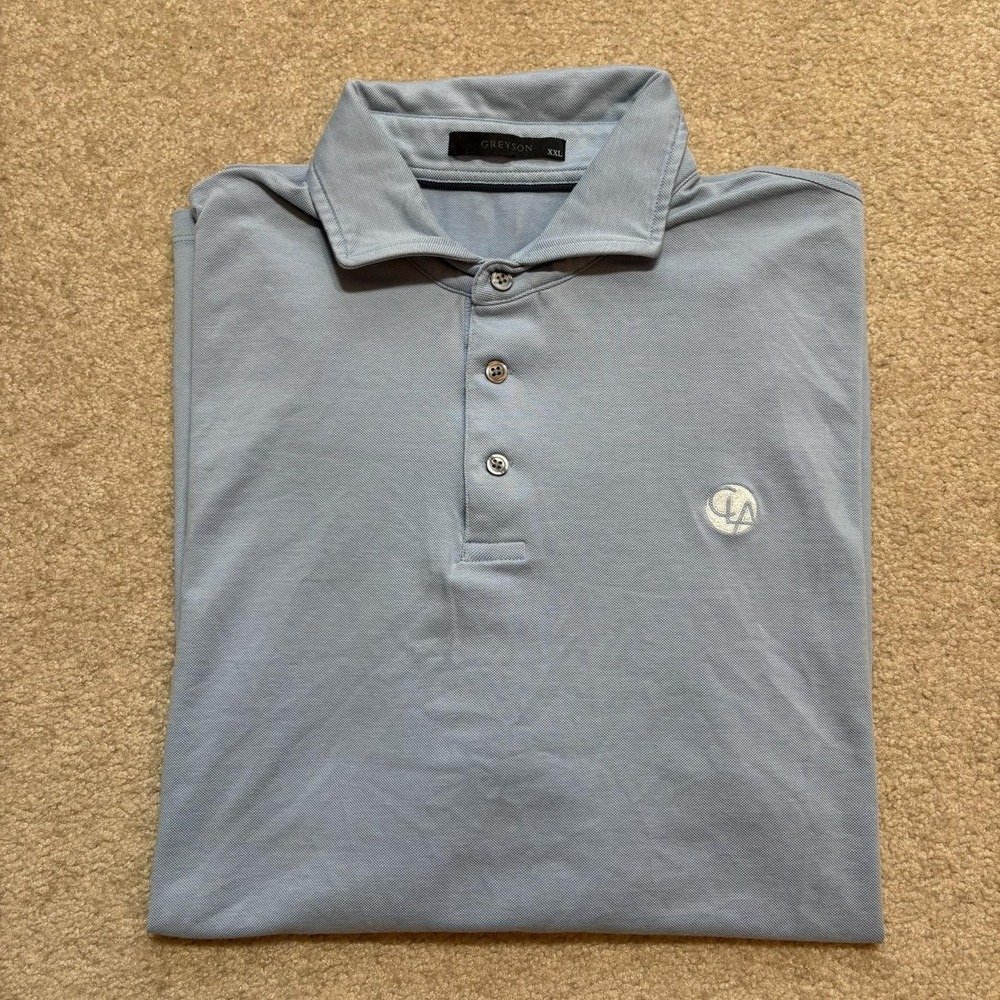 Greyson Polo Shirt Mens 2XL Blue Solid Performance Golf‎ Logo Short Sleeve